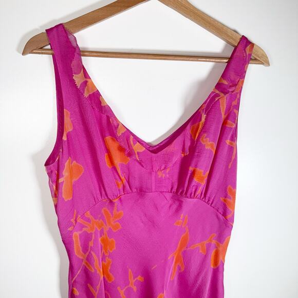 Tahari 100% Silk Dress Size 10 Pink Orange Floral Slip Style Sheath Y2K Vintage - Picture 5 of 16